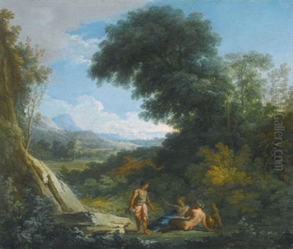 A Faun And A Nymph Reclining In A Landscape Oil Painting by Andrea Locatelli