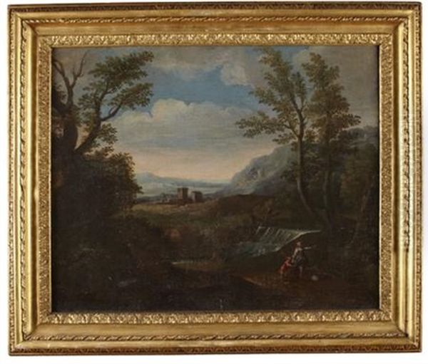 An Italianate Landscape With Figures Returning From The River Oil Painting by Andrea Locatelli