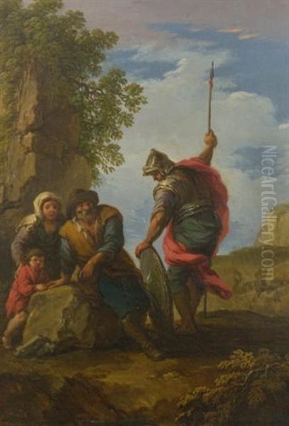 Bandits In A Rocky Landscape (pair) Oil Painting by Andrea Locatelli