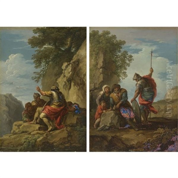 Bandits In A Rocky Landscape (pair) Oil Painting by Andrea Locatelli