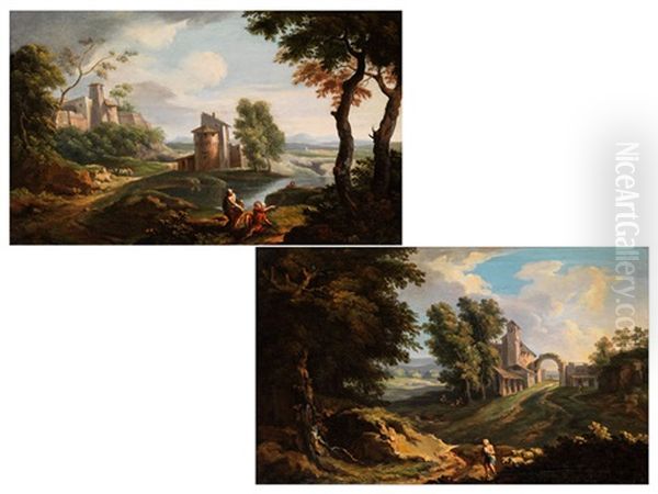 Sudliche Landschaften Mit Architektur-darstellungen Und Figurenstaffage (pair) Oil Painting by Andrea Locatelli