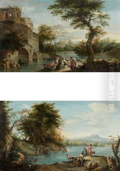 Paysages Fluviaux (pair) Oil Painting by Andrea Locatelli