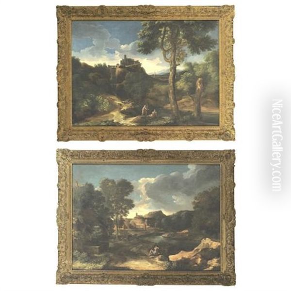 A Classical Landscape (+ Another, Similar; Pair) Oil Painting by Andrea Locatelli