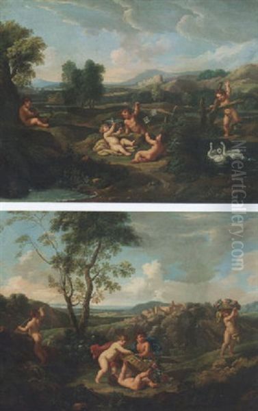 Giochi Di Putti In Paesaggio Laziale Oil Painting by Andrea Locatelli