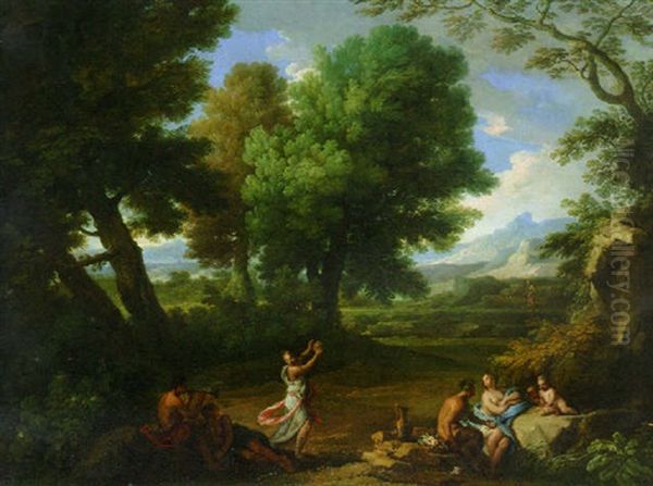 Nymohs And Satyrs In A Wooded Landscape Oil Painting by Andrea Locatelli