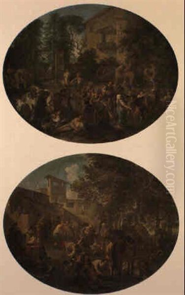 Peasants Revelling In A Farmyard Oil Painting by Andrea Locatelli