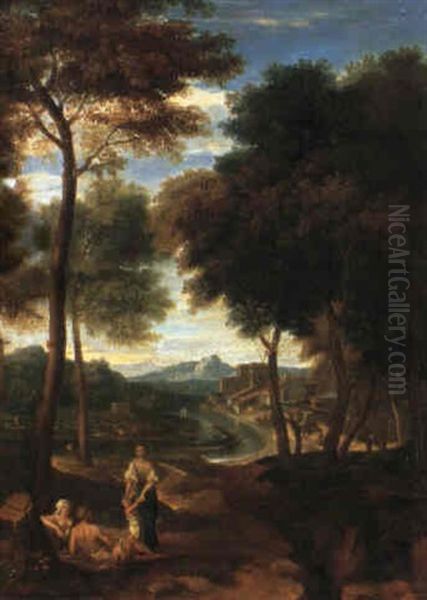 Italienische Flusslandschaft Mit Rastender Figurengruppe Oil Painting by Andrea Locatelli