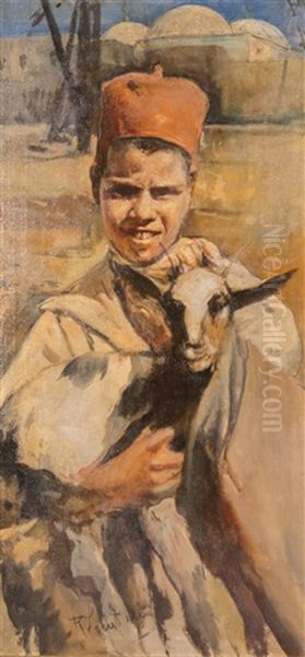 Boy With A Goat Oil Painting by Romualdo Locatelli