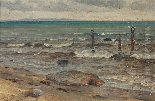 Coastal View From Hellebaek Oil Painting by Carl Ludvig Thilson Locher