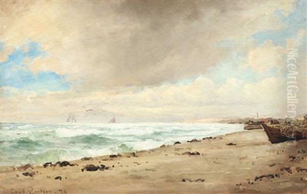 Coastal Scene On A Cloudy Day Oil Painting by Carl Ludvig Thilson Locher