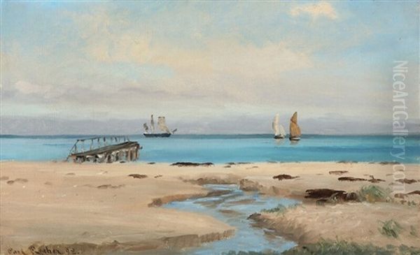 Coastal Scenery With Ships Oil Painting by Carl Ludvig Thilson Locher