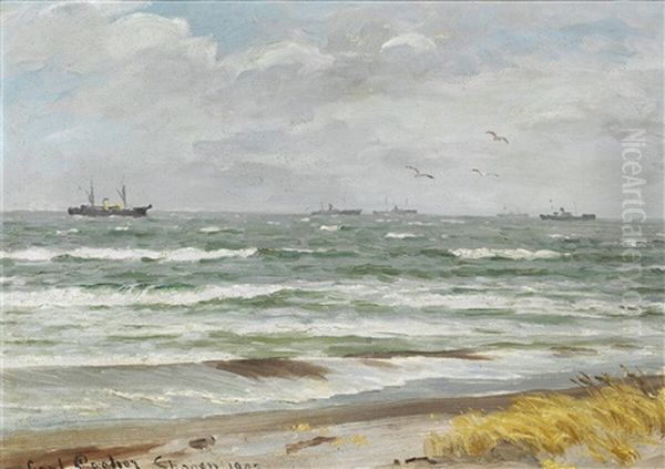 A Convoy Of Ships Off Skagen Oil Painting by Carl Ludvig Thilson Locher