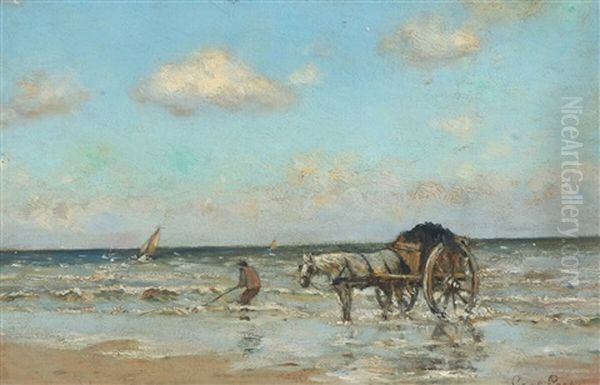 Collecting Seaweed By Hornbaek Oil Painting by Carl Ludvig Thilson Locher