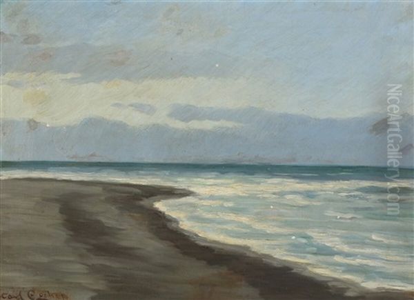 A Beach At Dusk Oil Painting by Carl Ludvig Thilson Locher