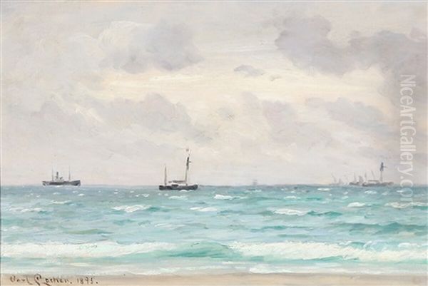 Coastal Scape With Ships Oil Painting by Carl Ludvig Thilson Locher