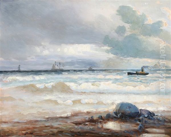 The Shore Outside Skagen Strand In Windy Weather Oil Painting by Carl Ludvig Thilson Locher