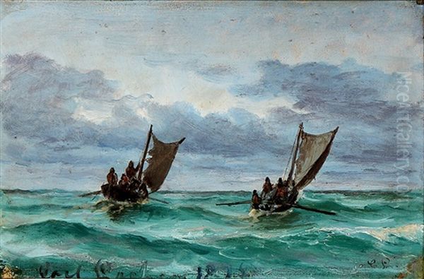 Life Boats At Open Sea, Skagen Oil Painting by Carl Ludvig Thilson Locher