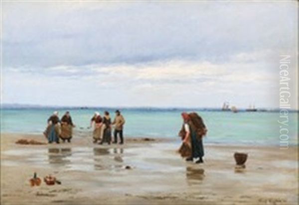 From Hornbaek Beach Oil Painting by Carl Ludvig Thilson Locher