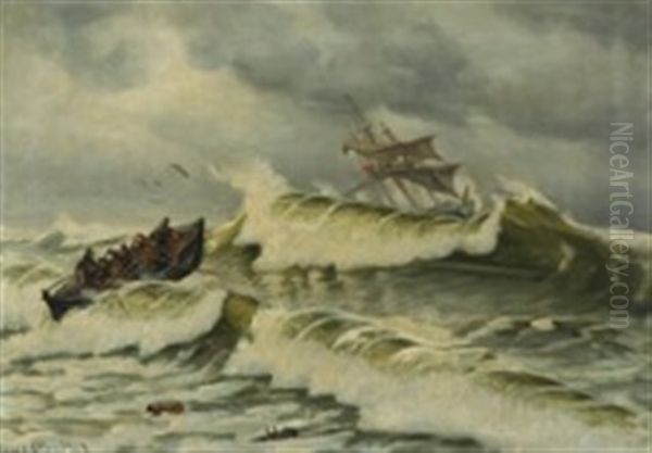 The Lifeboat Leaving The Shore Oil Painting by Carl Ludvig Thilson Locher