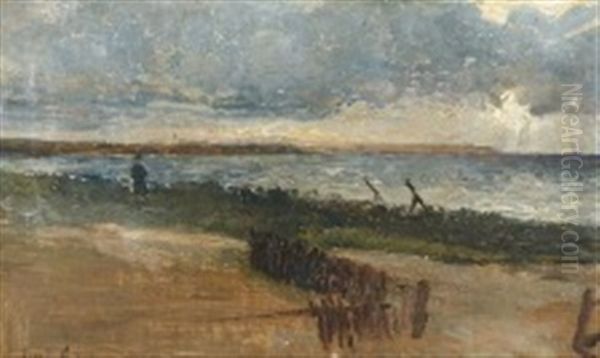 Coastal Scenery With A Person Overlooking The Sea Oil Painting by Carl Ludvig Thilson Locher