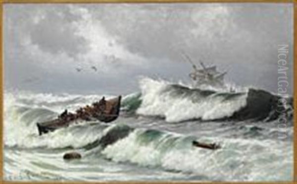 The Lifeboat Is On Its Way Oil Painting by Carl Ludvig Thilson Locher