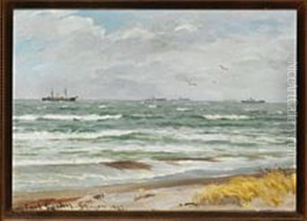 A Convoy Of Ships Off Skagen Oil Painting by Carl Ludvig Thilson Locher