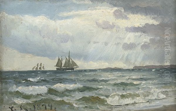 Segelschiffe Am Strand Von Skagen Bei Gewitter Oil Painting by Carl Ludvig Thilson Locher