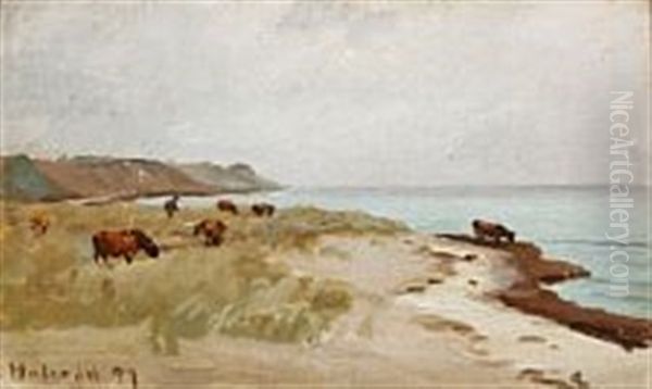 Beach Scene With Cows, Hulerod, Denmark by Carl Ludvig Thilson Locher