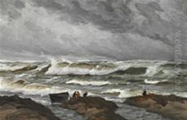 Storm. Skagen Oil Painting by Carl Ludvig Thilson Locher