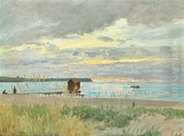 Morning Sunlight At Hornbaek Beach Oil Painting by Carl Ludvig Thilson Locher