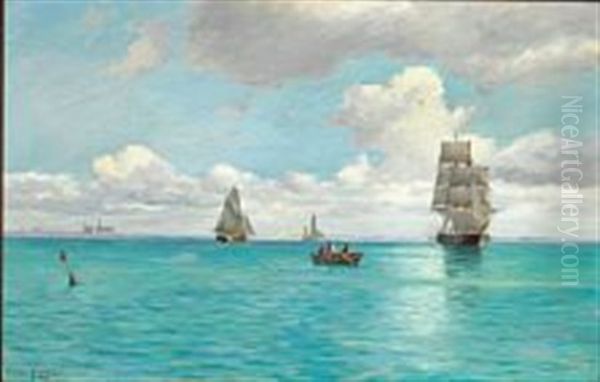 Ships In Oresund Near Kronborg Oil Painting by Carl Ludvig Thilson Locher