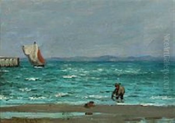 Coastal Scenery With A Fisherman Oil Painting by Carl Ludvig Thilson Locher