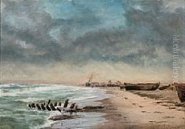 Gathering Storm Along The Coast At Skagen Oil Painting by Carl Ludvig Thilson Locher