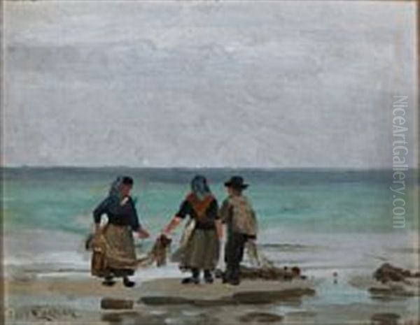 Fiskere Rede Garn Oil Painting by Carl Ludvig Thilson Locher