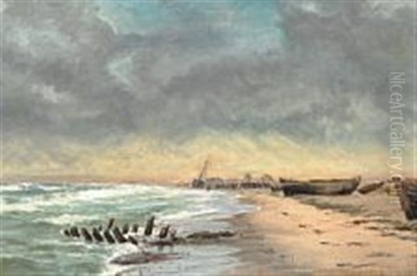 Gathering Storm Along The Coast At Skagen Oil Painting by Carl Ludvig Thilson Locher