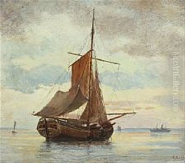 A Marine With Different Ships Oil Painting by Carl Ludvig Thilson Locher