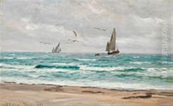 Sailing Ships Off The Coast Of Skagen Oil Painting by Carl Ludvig Thilson Locher