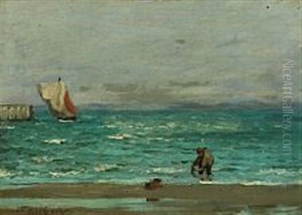 Costal Scenery With Fisherman Oil Painting by Carl Ludvig Thilson Locher