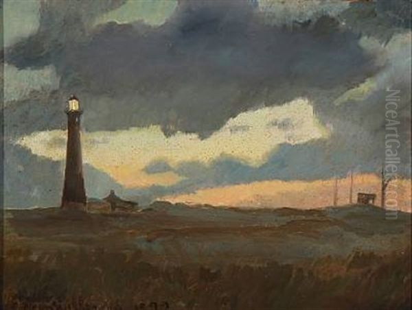 The Lighthouse At Skagen Beach Oil Painting by Carl Ludvig Thilson Locher