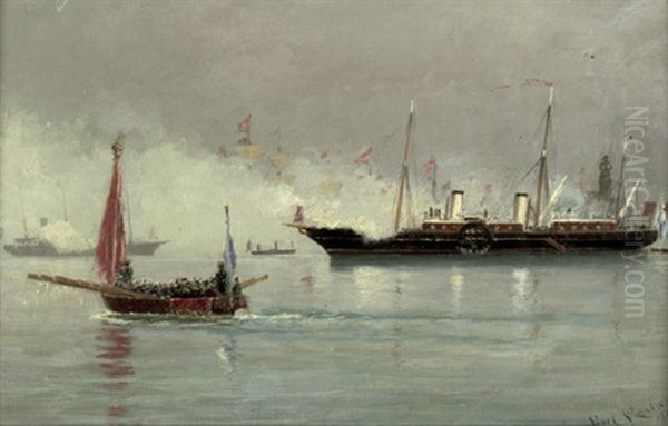 Die Ankunft Des Zaren Alexander Iii. Von Russland Im Hafen Von Kopenhagen Im Jahre 1866 Oil Painting by Carl Ludvig Thilson Locher