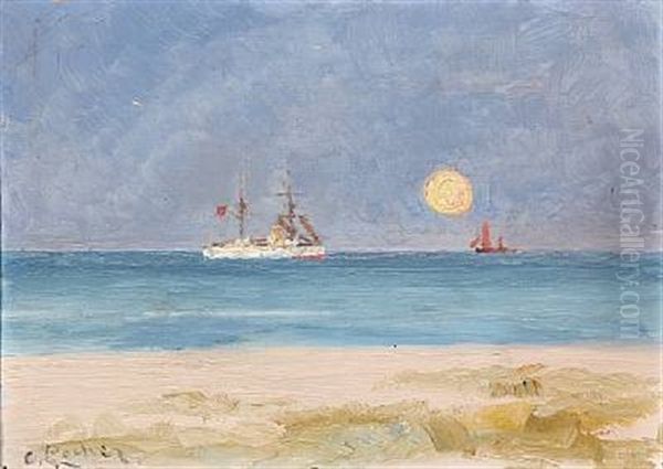 Maaneopgang. Skagen. Sonderstrand Oil Painting by Carl Ludvig Thilson Locher