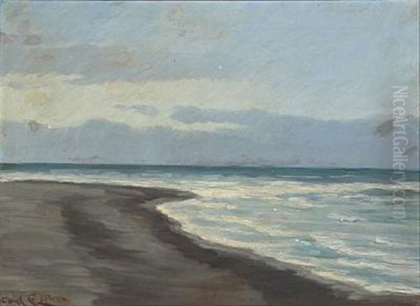 Beach Scene Oil Painting by Carl Ludvig Thilson Locher