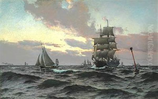 Off Hornbaek. Evening Atmosphere At Sea Oil Painting by Carl Ludvig Thilson Locher