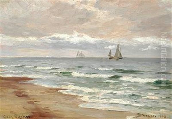 Seascape With Sailing Ships Off The Coast Of Skagen Oil Painting by Carl Ludvig Thilson Locher