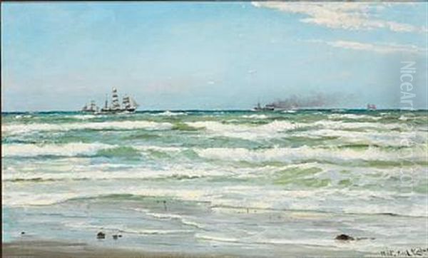 Summer Day With Ships Off Skagen Oil Painting by Carl Ludvig Thilson Locher