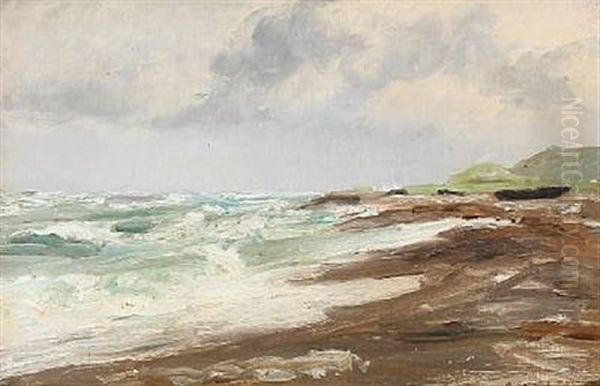 Beach Scene From Skagen In Denmark Oil Painting by Carl Ludvig Thilson Locher