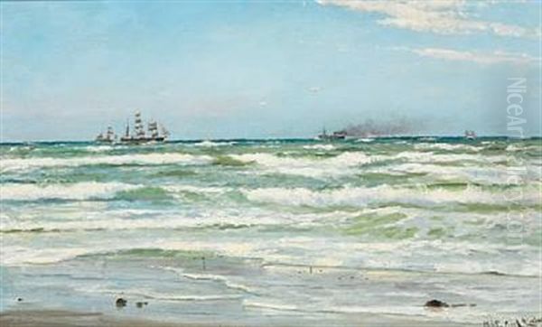 Summer Day With Ships Off Skagen Oil Painting by Carl Ludvig Thilson Locher