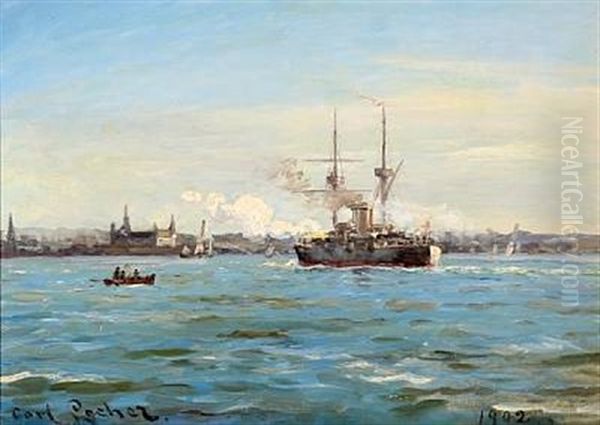 Sail-by Salute At Kronborg Oil Painting by Carl Ludvig Thilson Locher