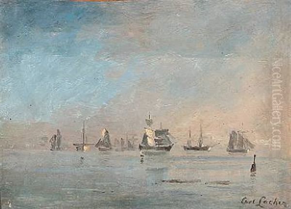 Seascape With Sailing Ships Oil Painting by Carl Ludvig Thilson Locher