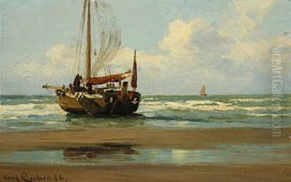 Coastal Scenery With A Sailing Ship Oil Painting by Carl Ludvig Thilson Locher